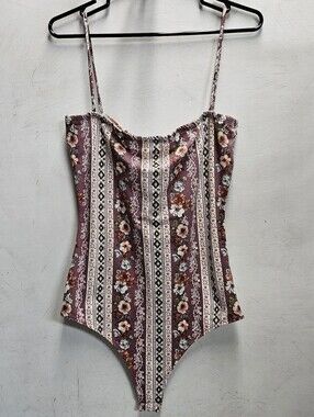 Bonded XL Floral Aztec Design Bodysuit multicolor striped NWOT
